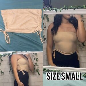 Beige Strapless Ruched Top